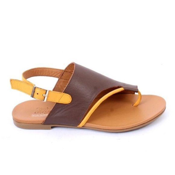 WOz 3015a Brown Leather Open-Toe Slides Sandals Shoes - Picture 3 of 8